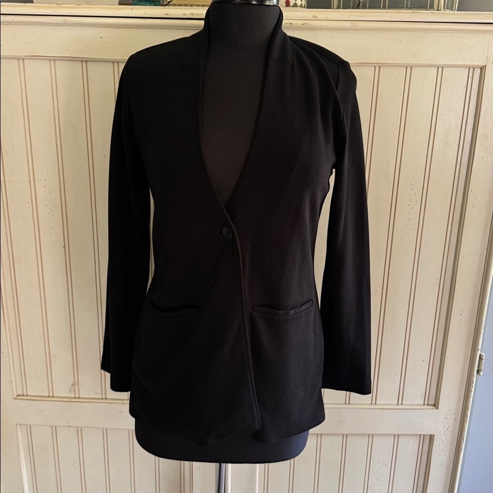 Eileen Fisher Classic Black Tencel Pinter Stand Collar Blazer